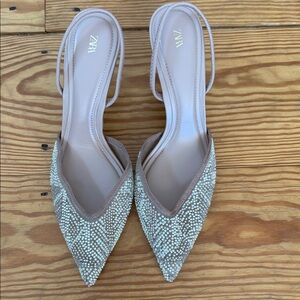 Zara Women's Elegant Beaded Cream Heels